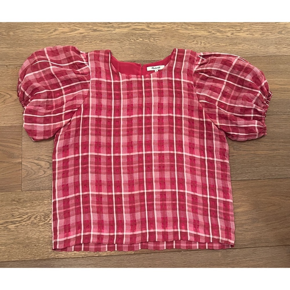 Madewell plaid puff sleeve top